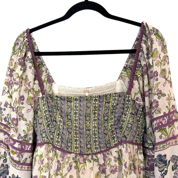 Free People Endless Afternoon Floral Mini Dress-Bohemian Puff Sleeve Mini-Medium - Picture 5 of 13